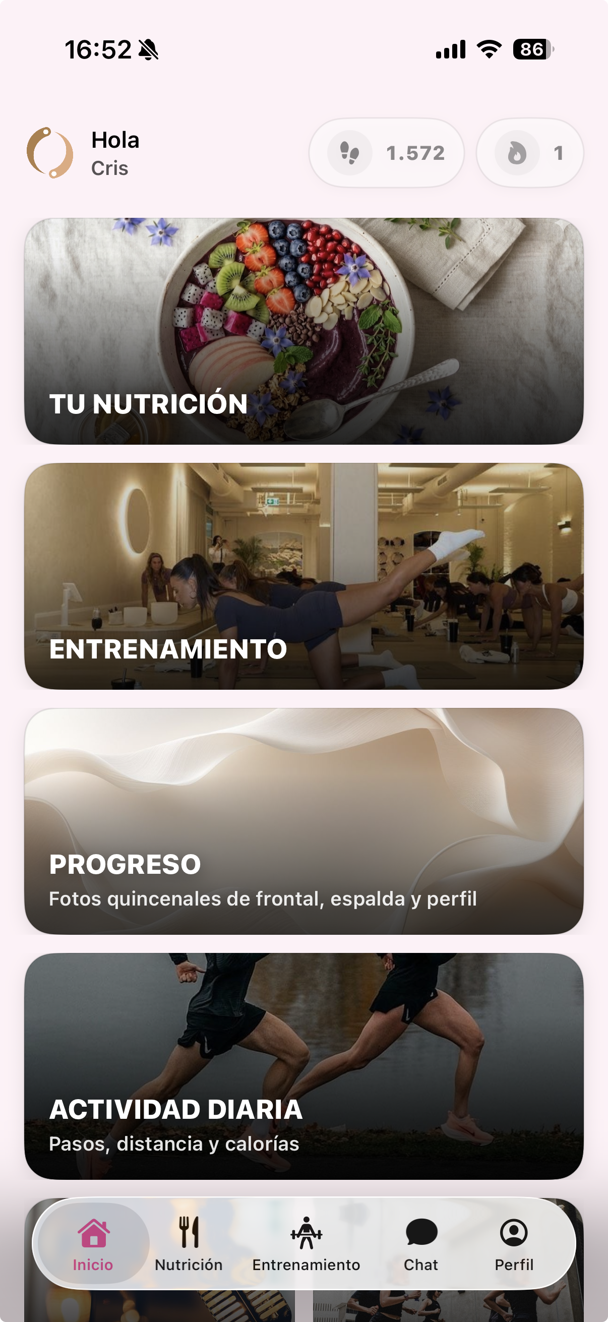Pantalla principal de la app Aurena